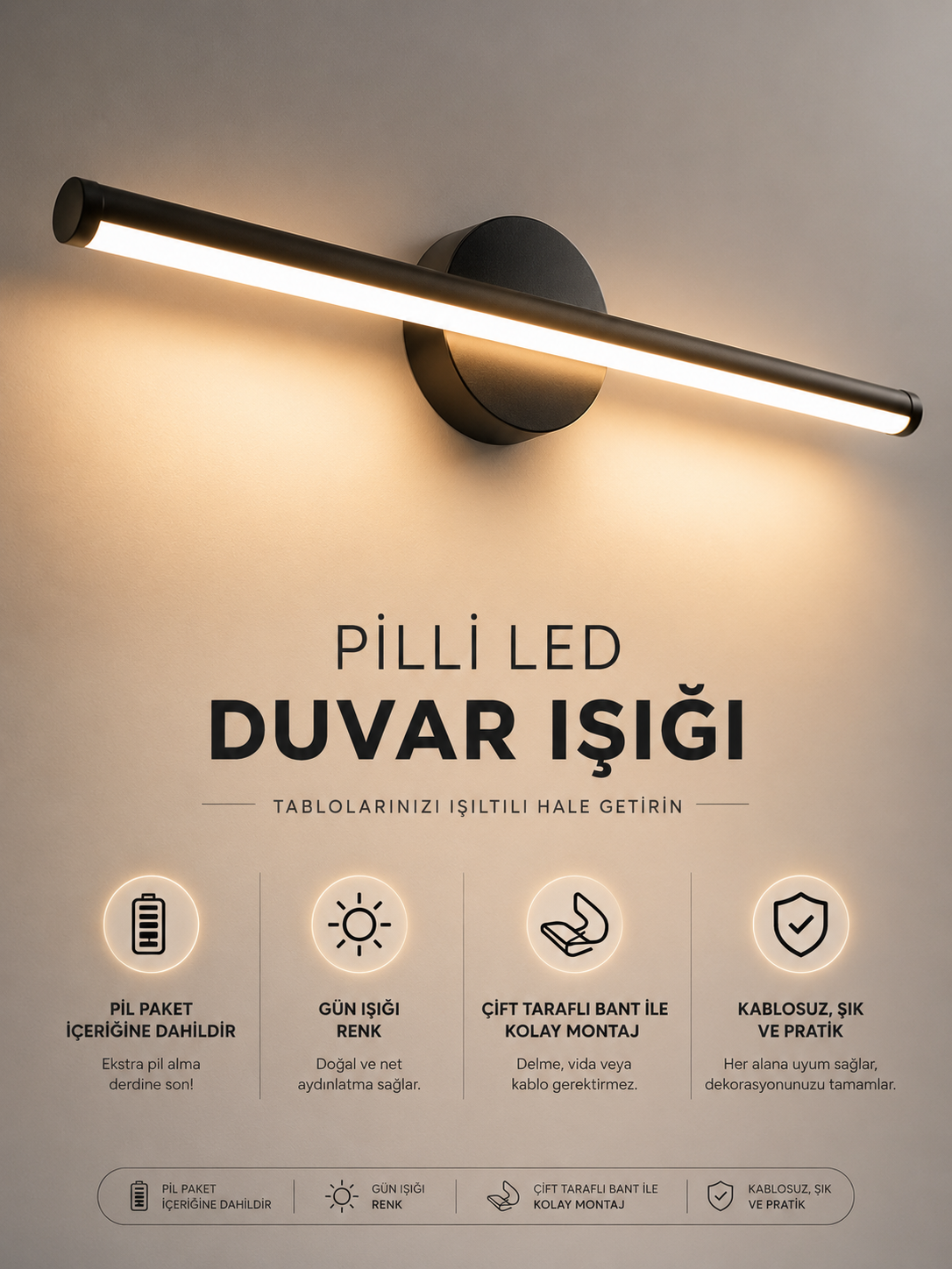 Pilli Led Duvar Işığı